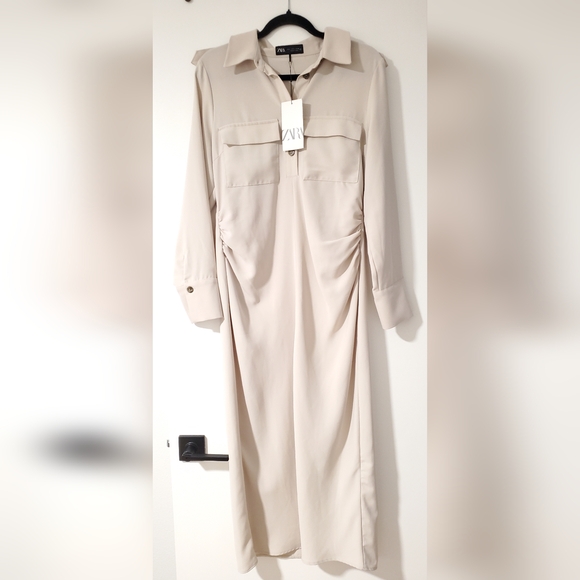 ZARA DRAPED WAIST MIDI DRESS - Picture 10 of 11